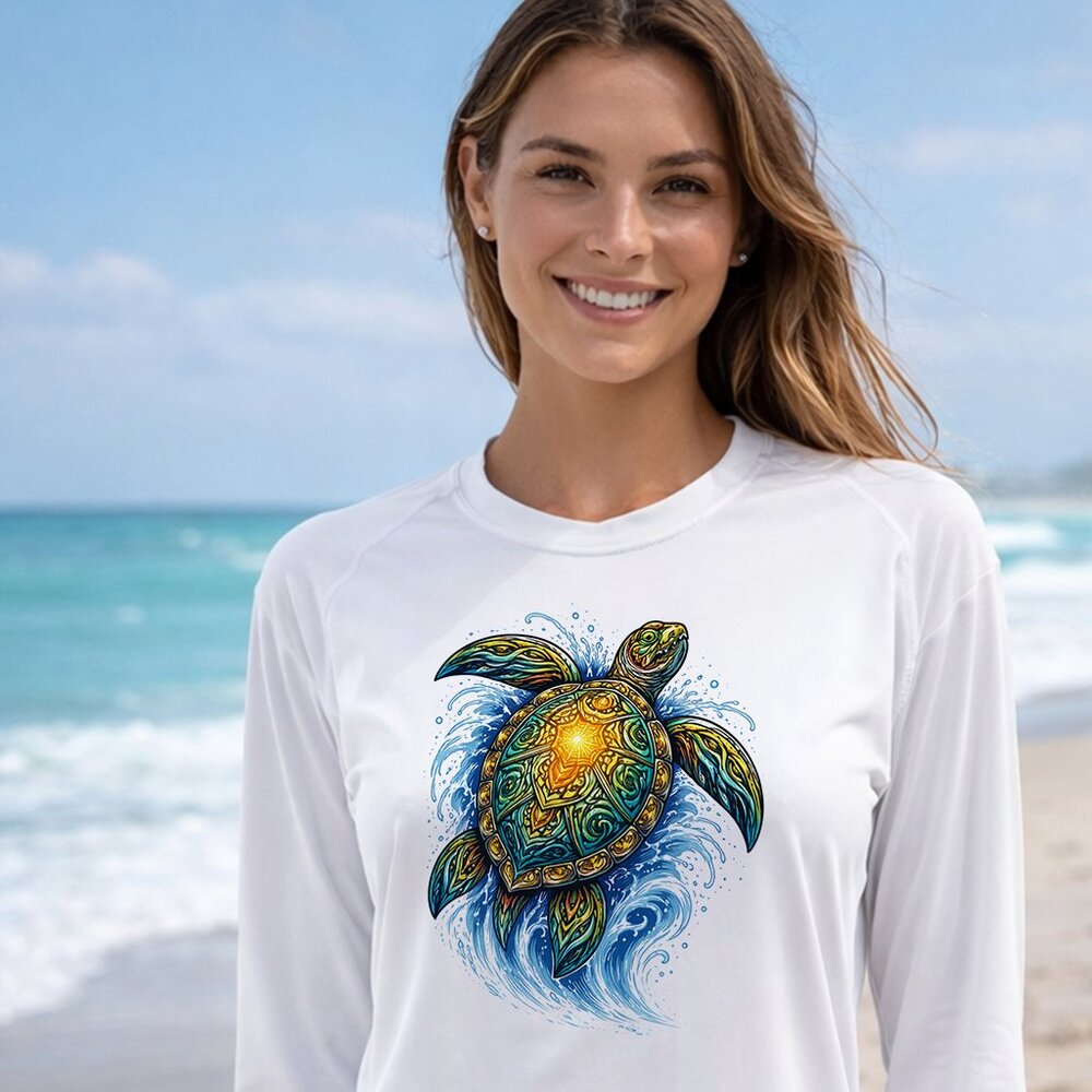 Turtle Tribal Design Beach Long Sleeve Upf 50 T-Shirt Boat Uv Sun Protection View 2